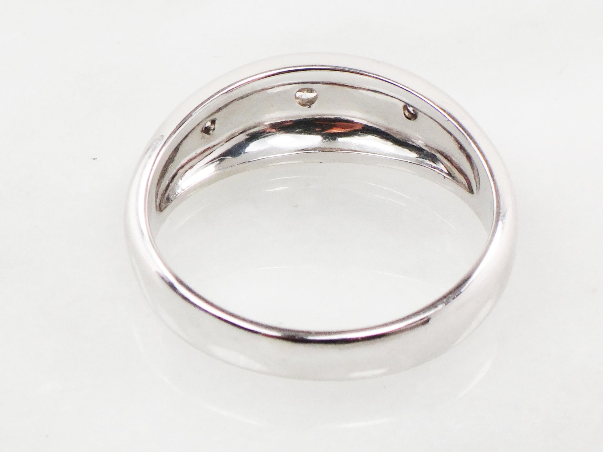 Vintage 14k White Gold Natural Diamond Wedding Band Three Stone Ring Men's Diamond Ring Unisex Size 11 1/4