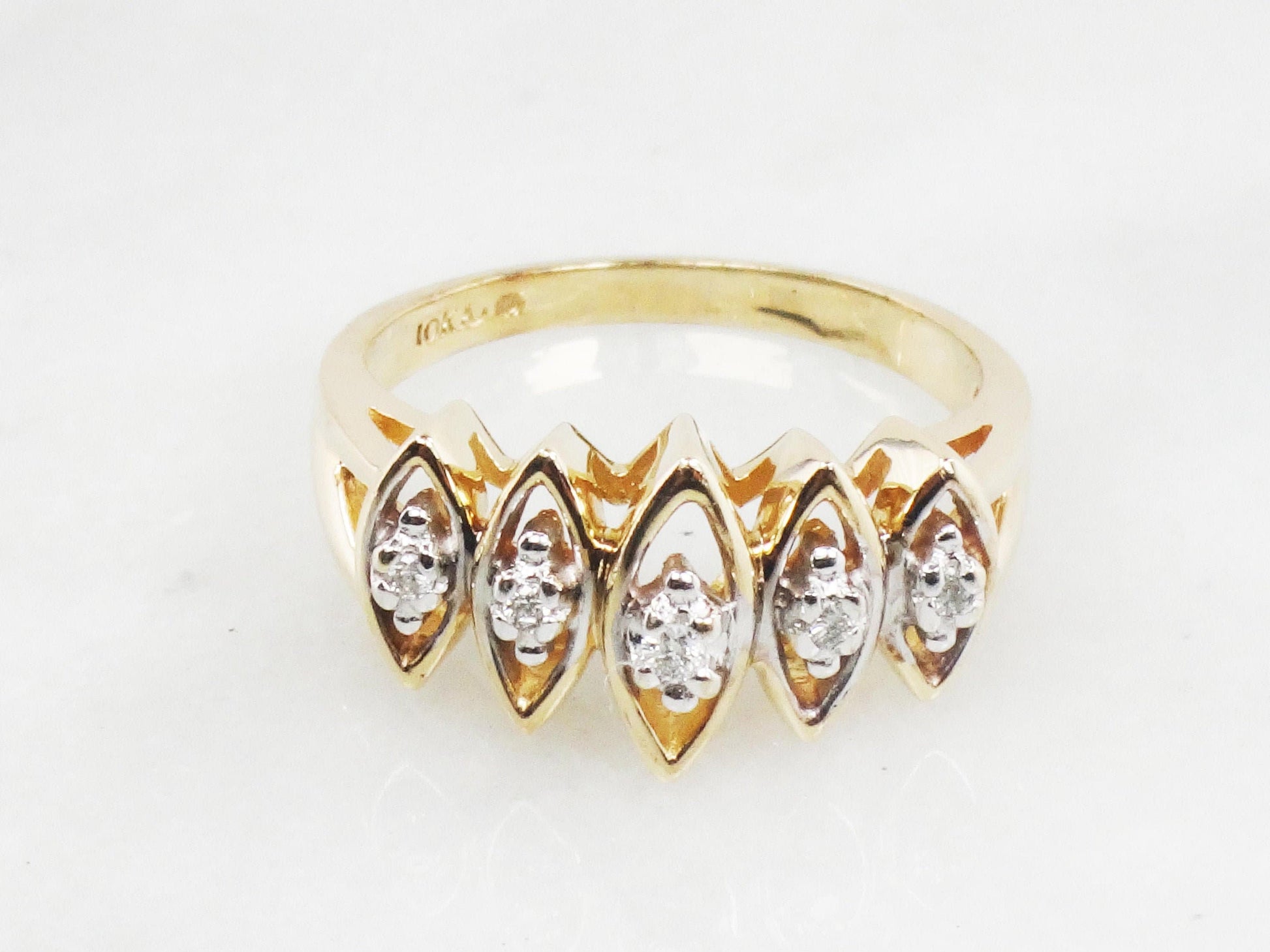 Vintage 10k Yellow Gold Natural Diamond Ring Everyday Diamond Ring Size 6