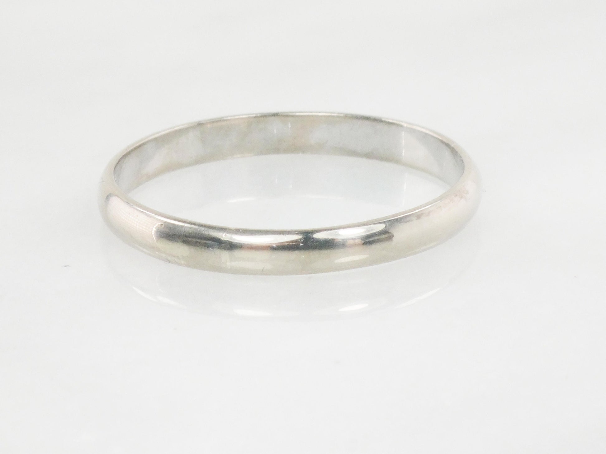 Vintage Thin 18k White Gold Wedding Band, 3 MM Stacking Ring, Size 11.25
