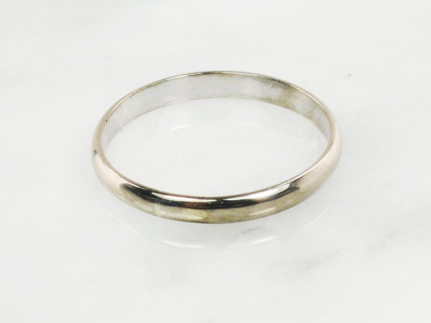 Vintage Thin 18k White Gold Wedding Band, 3 MM Stacking Ring, Size 11.25