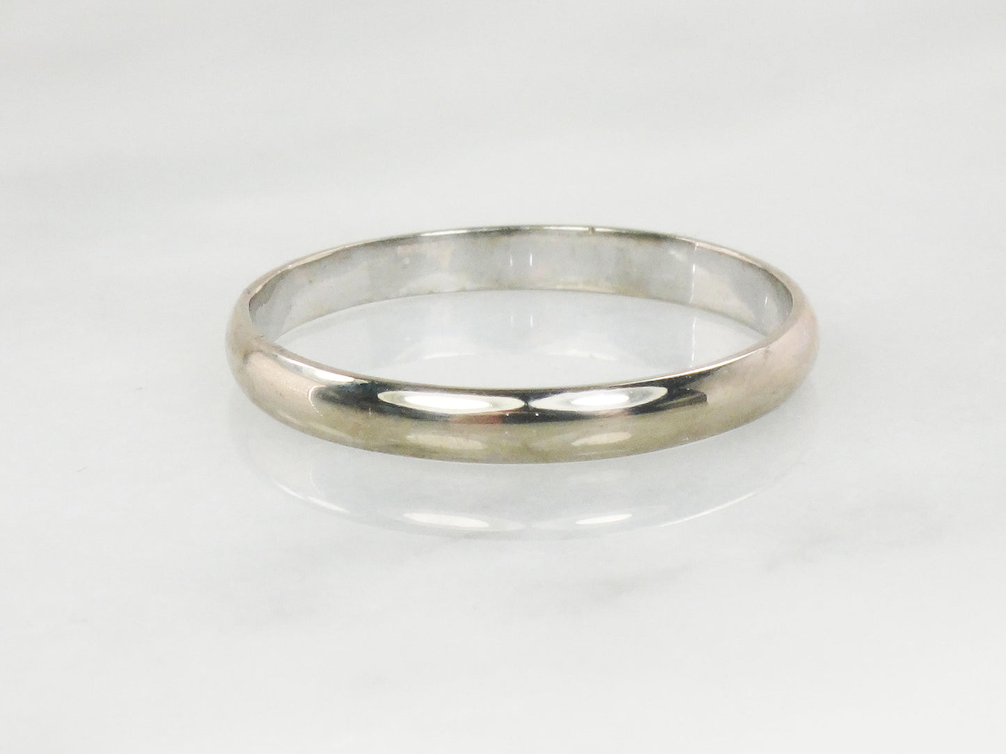 Vintage Thin 18k White Gold Wedding Band, 3 MM Stacking Ring, Size 11.25