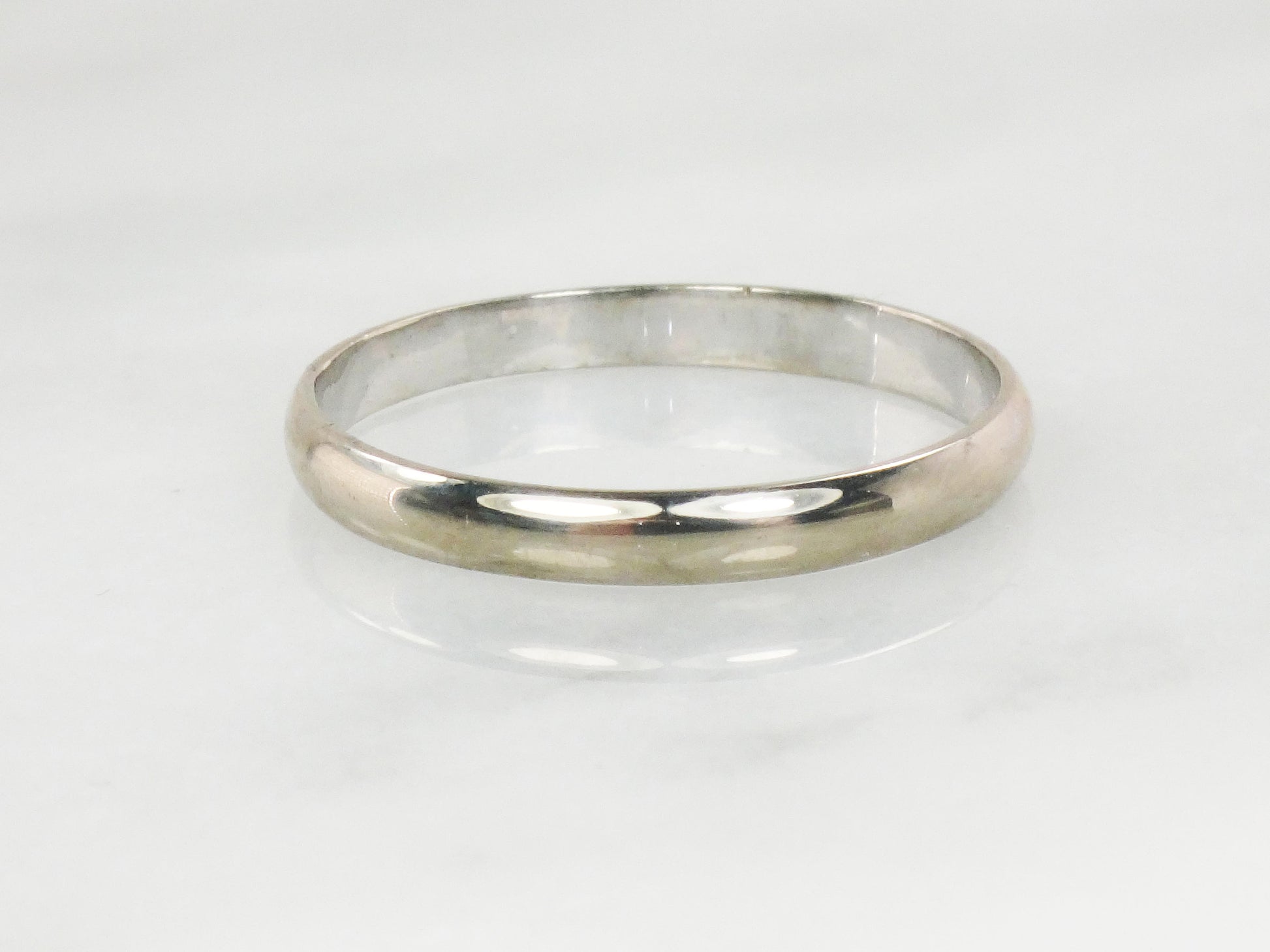 Vintage Thin 18k White Gold Wedding Band, 3 MM Stacking Ring, Size 11.25