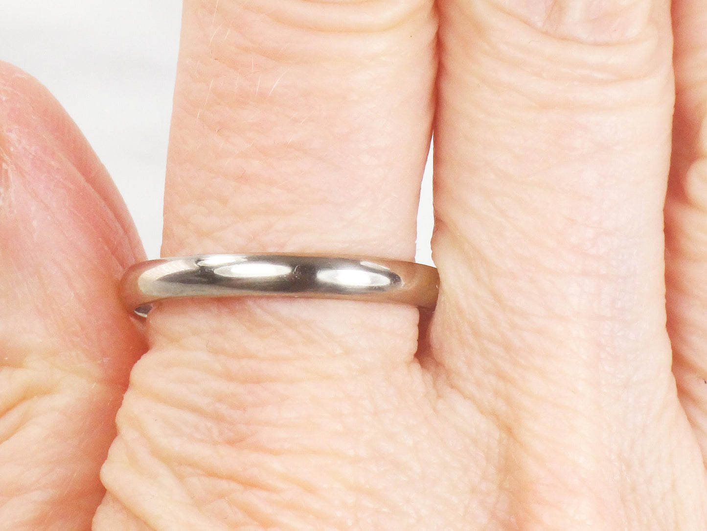 Vintage Thin 18k White Gold Wedding Band, 3 MM Stacking Ring, Size 11.25