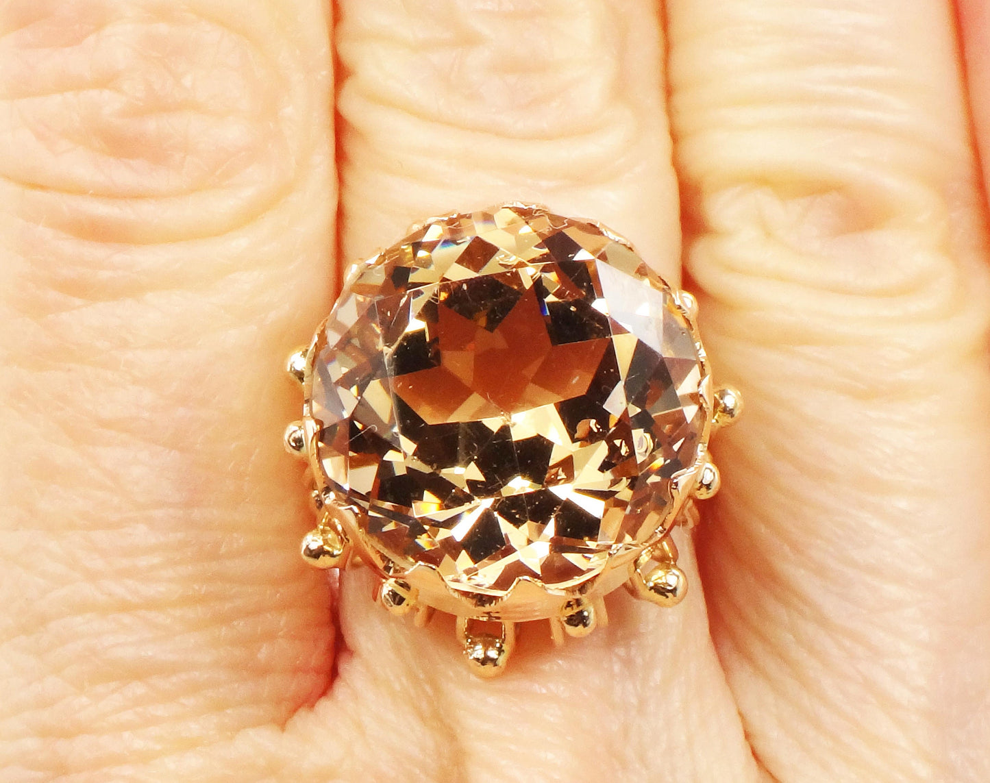 Vintage 14k Yellow Gold Beryl Ring: 16 Carat Heliodor Statement Ring