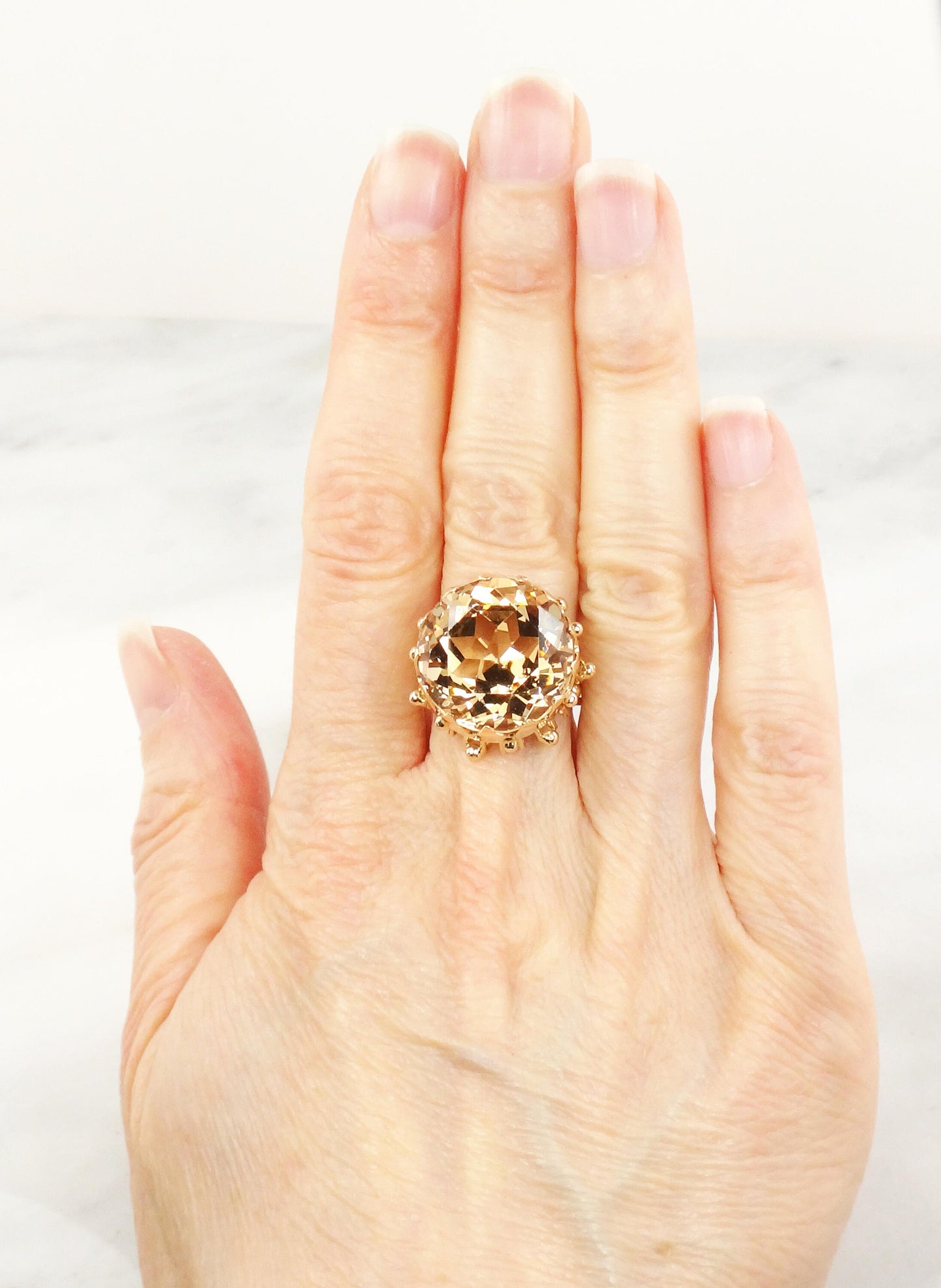 Vintage 14k Yellow Gold Beryl Ring: 16 Carat Heliodor Statement Ring