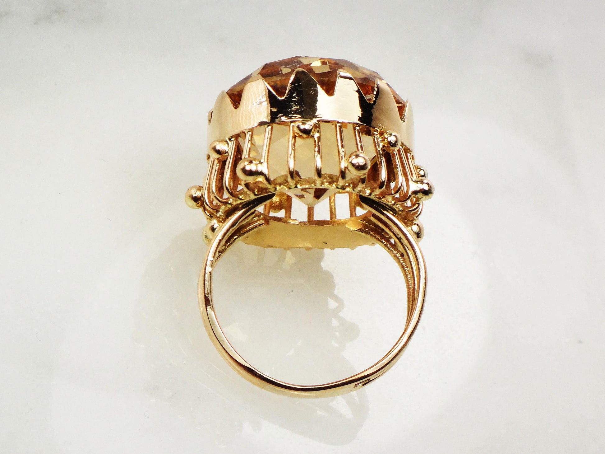 Vintage 14k Yellow Gold Beryl Ring: 16 Carat Heliodor Statement Ring