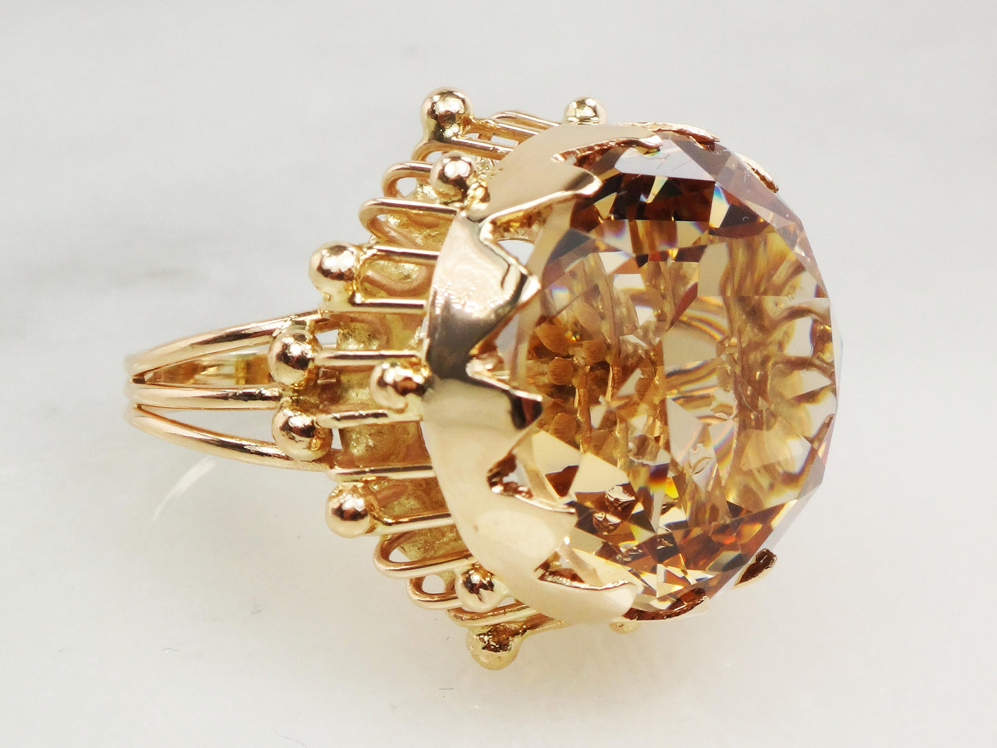 Vintage 14k Yellow Gold Beryl Ring: 16 Carat Heliodor Statement Ring