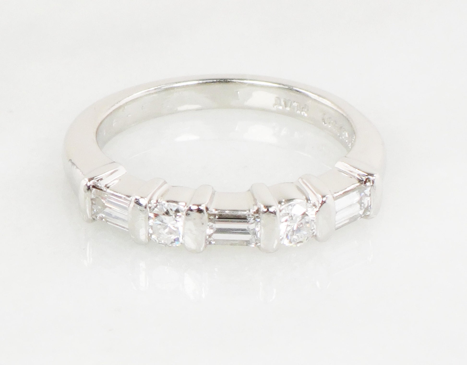 Vintage Platinum Natural Diamond Wedding Band Baguette and Round Cut Diamond Wedding Ring Over 1/2 CT Size 6.5