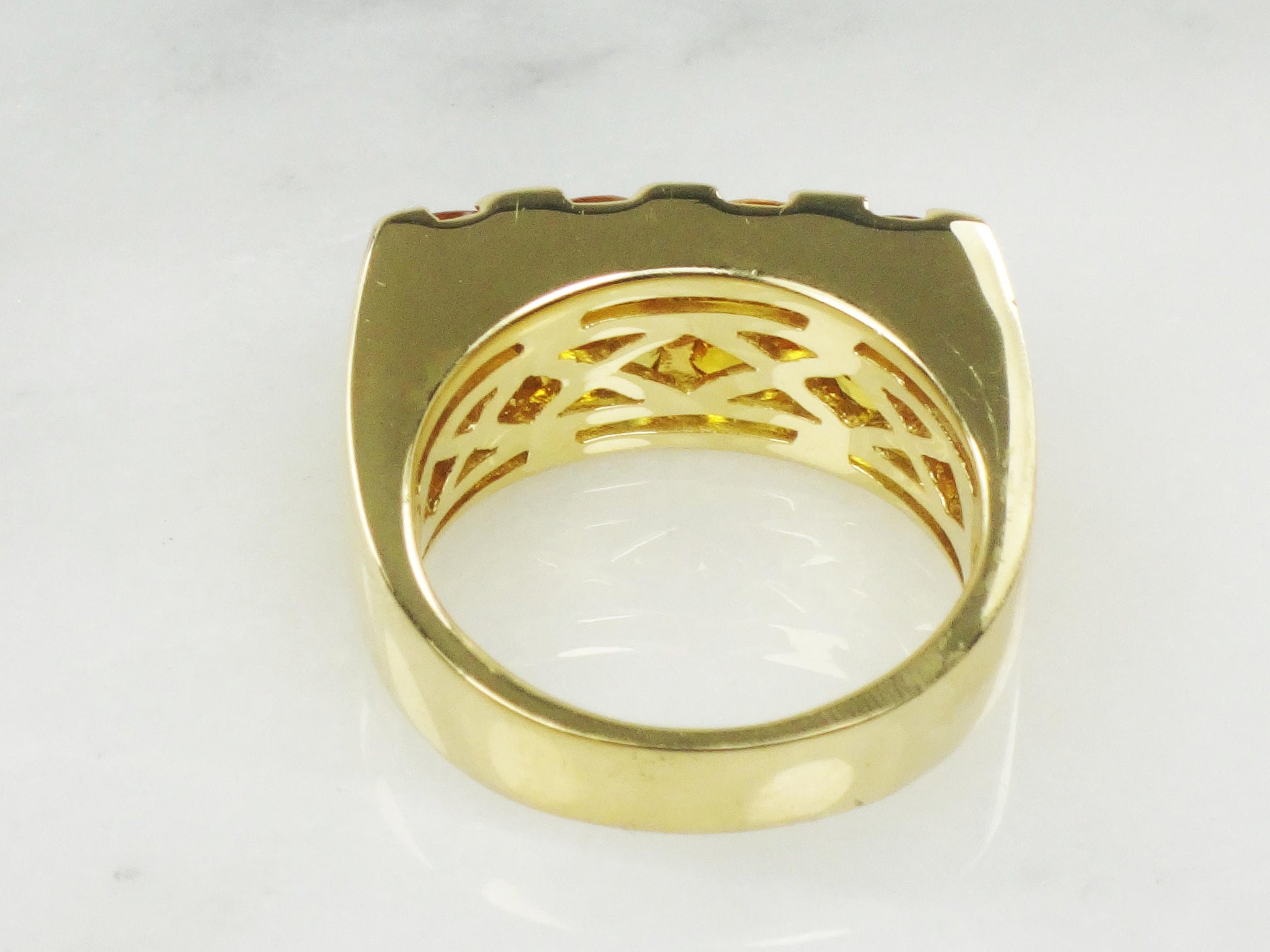 Vintage 18k Natural Yellow Sapphire and Diamond Ring Heavy 18k Gold Ring Size 7