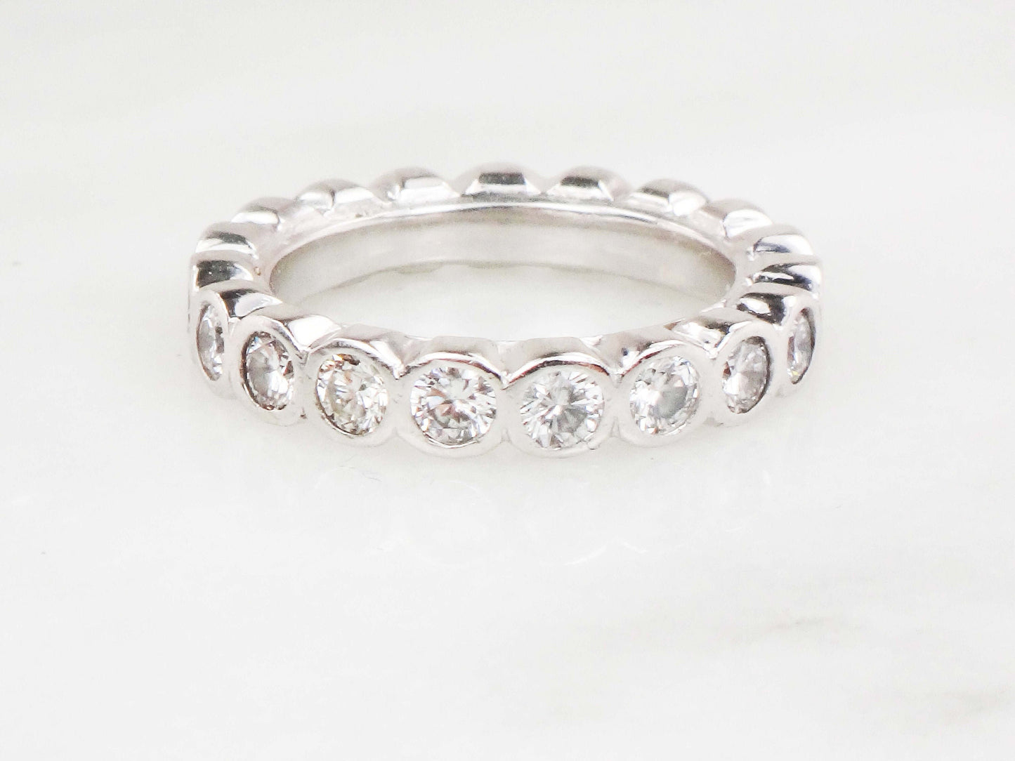 Vintage 14k White Gold Natural Diamond Eternity Ring Round 2 Carats TDW Diamond Wedding Band Size 4.5