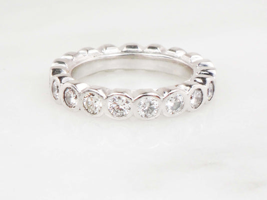 Vintage 14k White Gold Natural Diamond Eternity Ring Round 2 Carats TDW Diamond Wedding Band Size 4.5