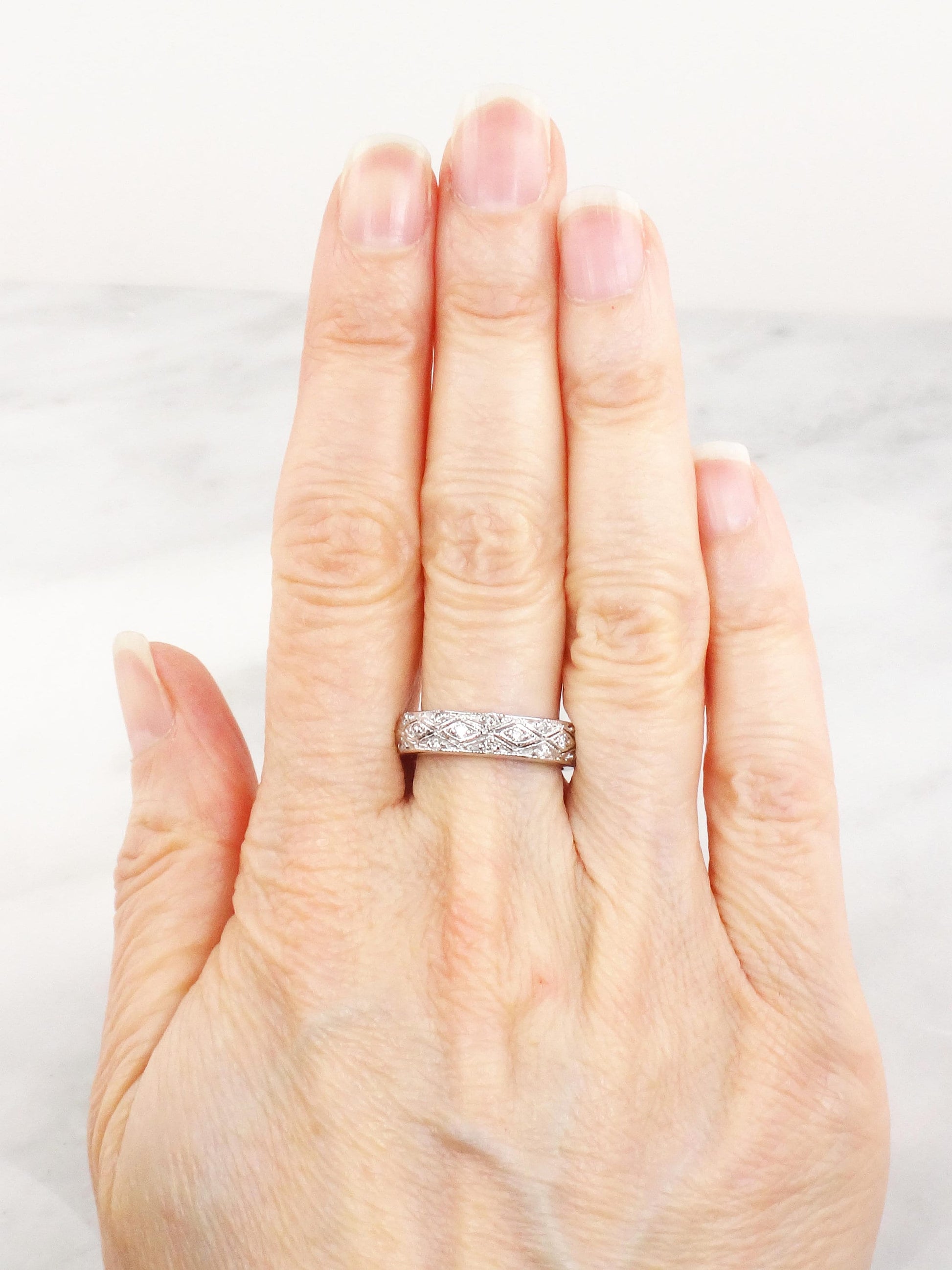 Vintage 14k White Gold Natural Diamond Wedding Band, Approx .35 CT TDW Size 6.25