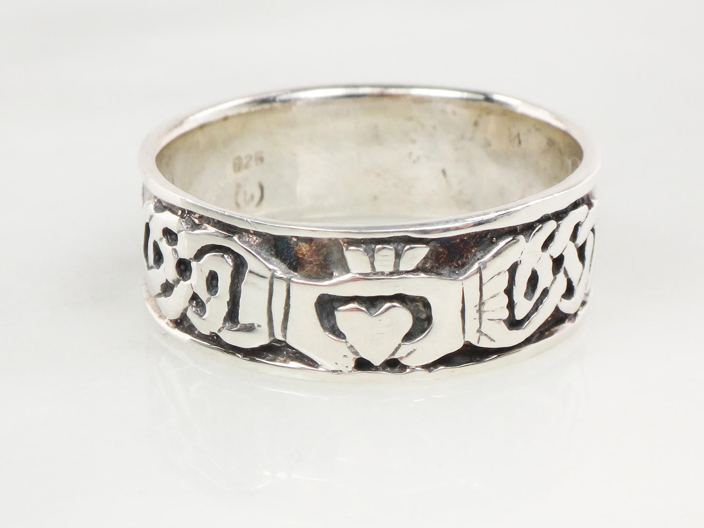 Vintage Sterling Silver Claddagh Ring Band - Irish Celtic Knot, Size 12