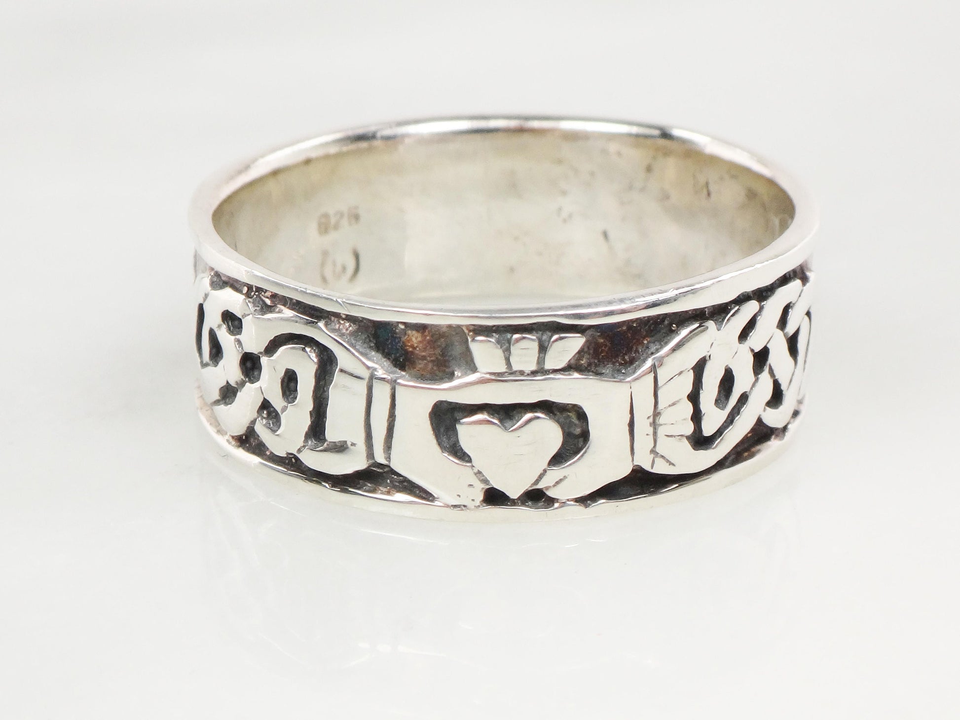 Vintage Sterling Silver Claddagh Ring Band - Irish Celtic Knot, Size 12