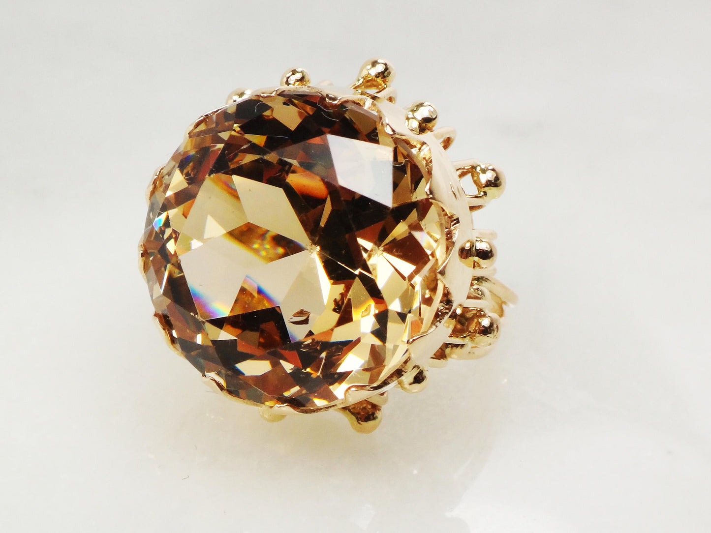 Vintage 14k Yellow Gold Beryl Ring: 16 Carat Heliodor Statement Ring