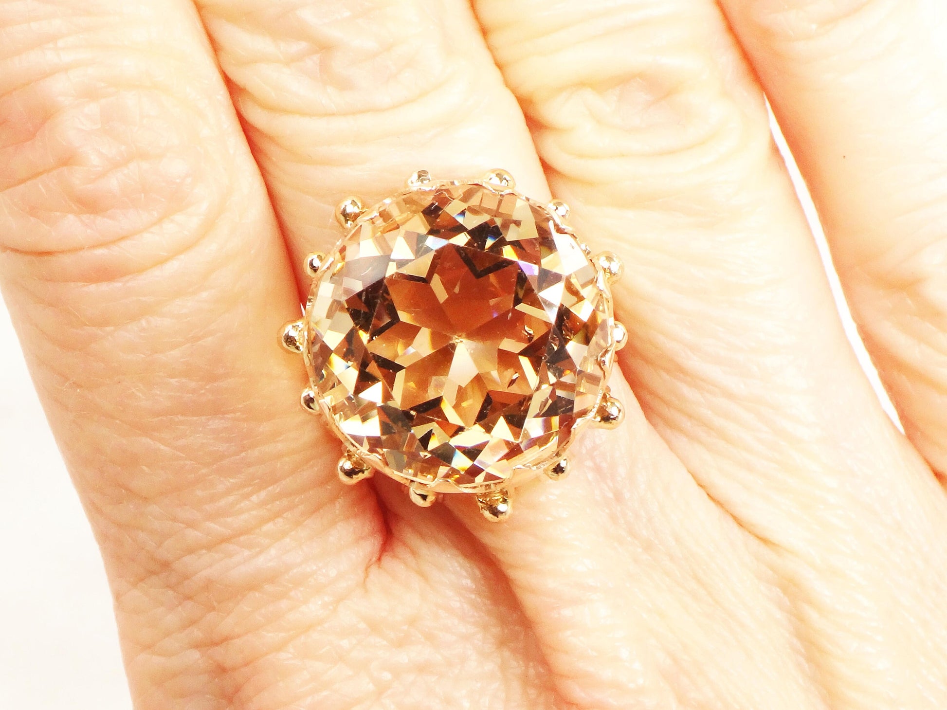 Vintage 14k Yellow Gold Beryl Ring: 16 Carat Heliodor Statement Ring