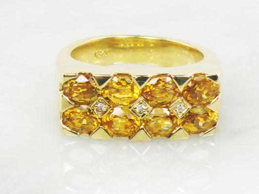 Vintage 18k Natural Yellow Sapphire and Diamond Ring Heavy 18k Gold Ring Size 7