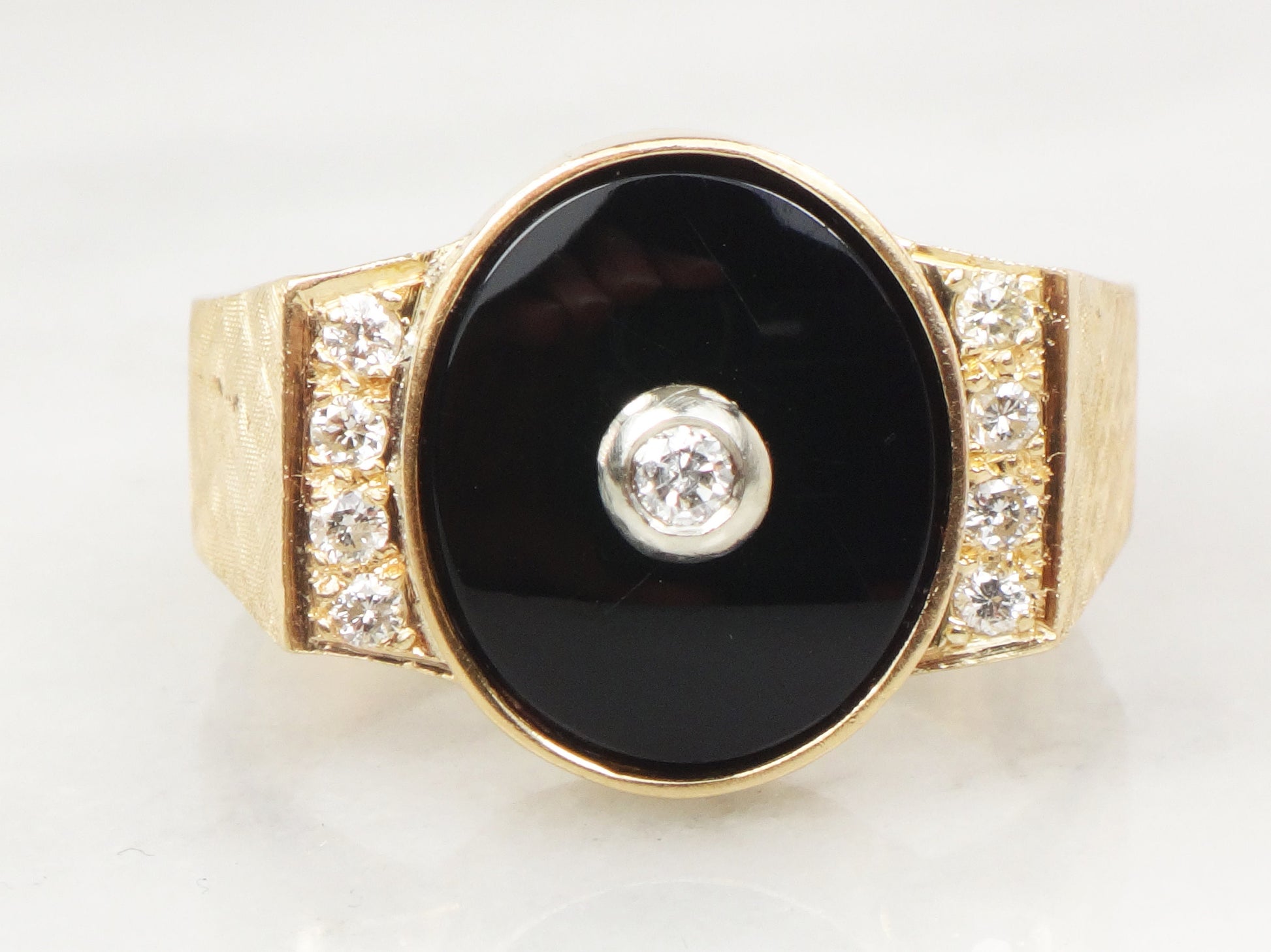 Vintage 14k Yellow Gold Onyx Diamond Ring - Size 10