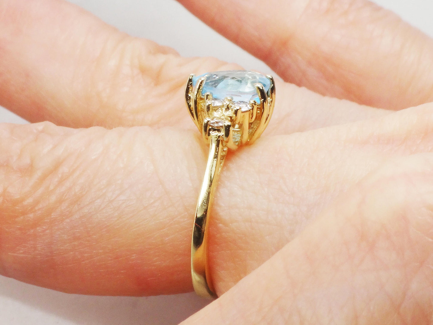 Vintage 14k Yellow Gold Blue Topaz and Natural Diamond Ring, December Birthstone Size 5