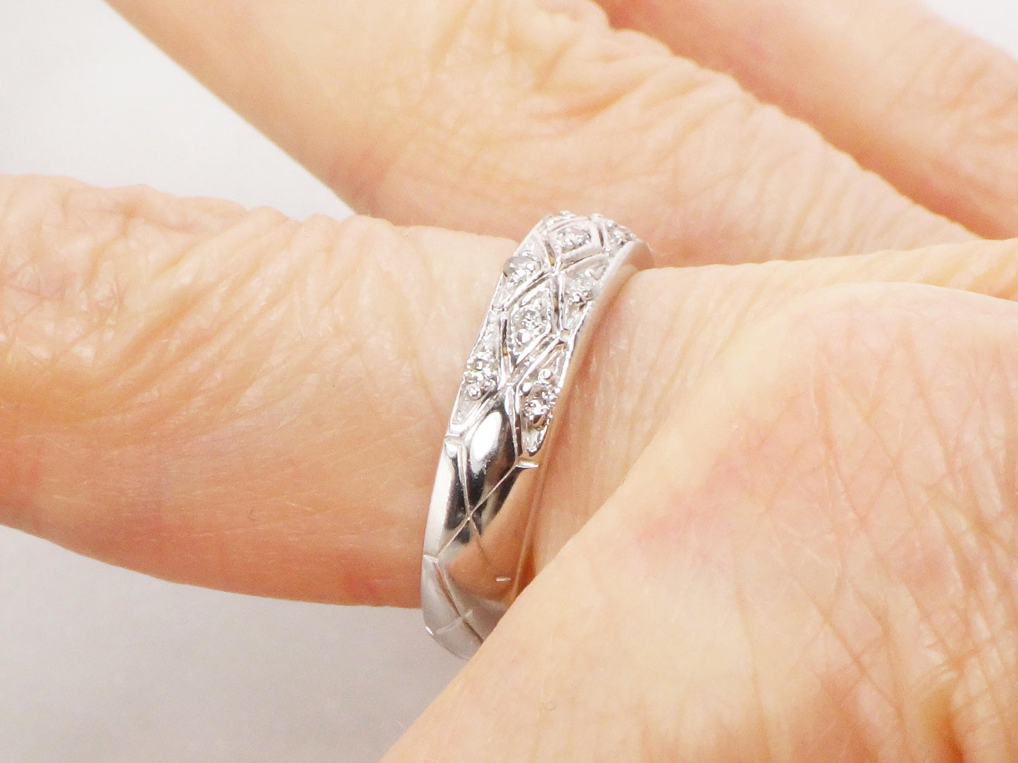 Vintage 14k White Gold Natural Diamond Wedding Band, Approx .35 CT TDW Size 6.25