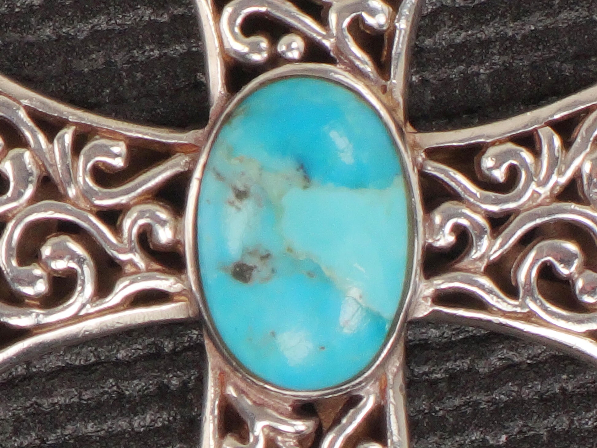 Vintage Sterling Silver Turquoise Cross Pendant Necklace - 18.5" Chain