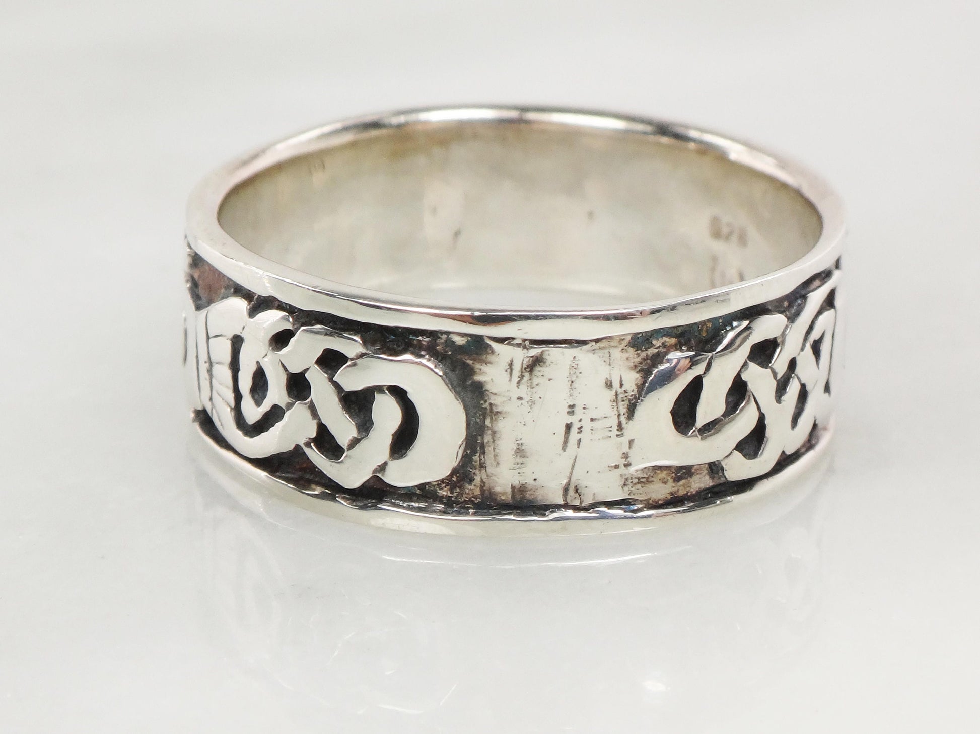 Vintage Sterling Silver Claddagh Ring Band - Irish Celtic Knot, Size 12