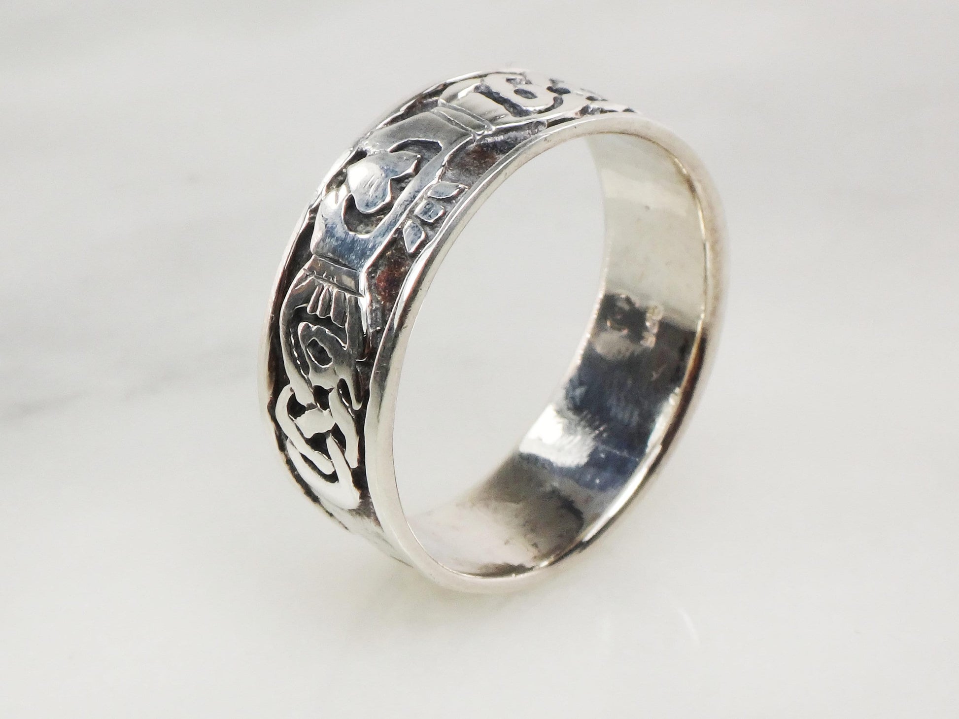 Vintage Sterling Silver Claddagh Ring Band - Irish Celtic Knot, Size 12