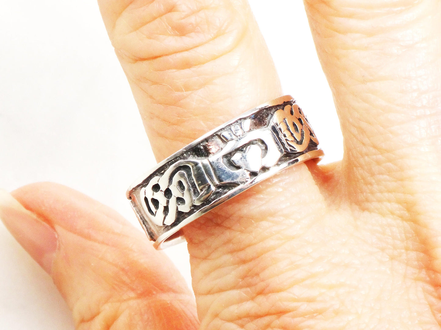 Vintage Sterling Silver Claddagh Ring Band - Irish Celtic Knot, Size 12