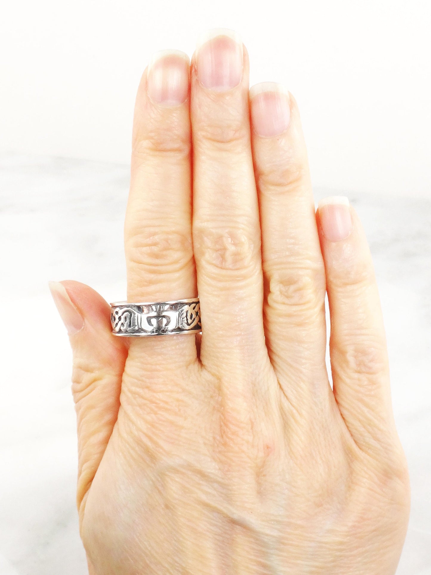 Vintage Sterling Silver Claddagh Ring Band - Irish Celtic Knot, Size 12