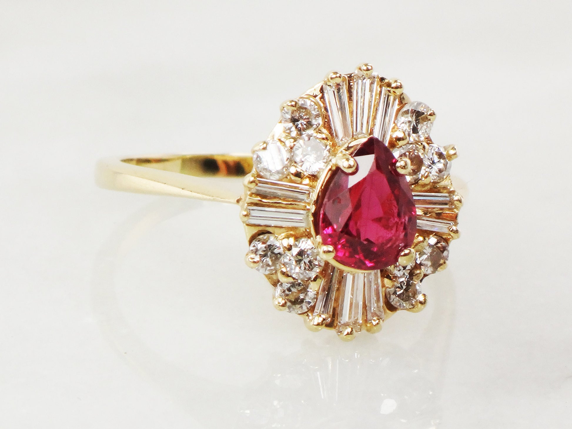 Vintage 14k Yellow Gold Ruby Diamond Ring: Ballerina Style