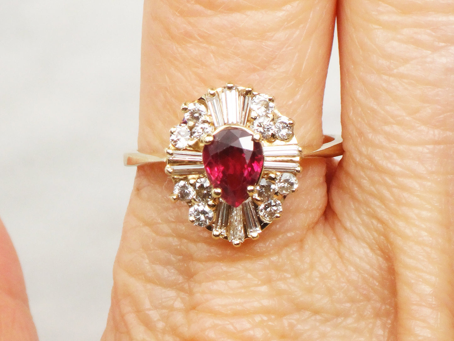 Vintage 14k Yellow Gold Ruby Diamond Ring: Ballerina Style