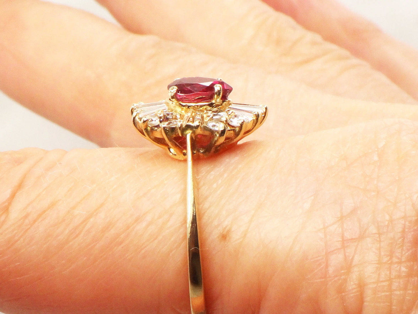 Vintage 14k Yellow Gold Ruby Diamond Ring: Ballerina Style