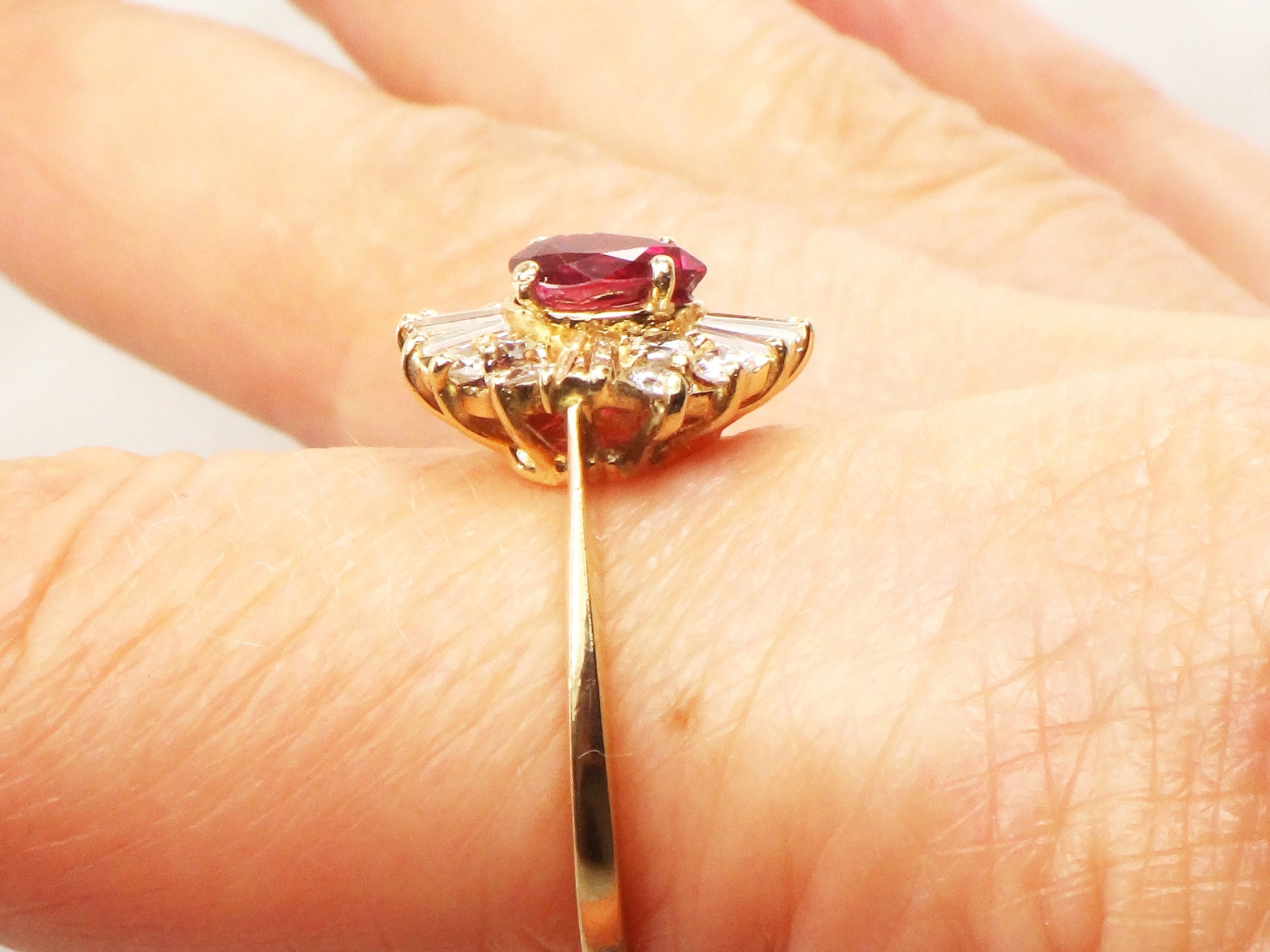 Vintage 14k Yellow Gold Ruby Diamond Ring: Ballerina Style