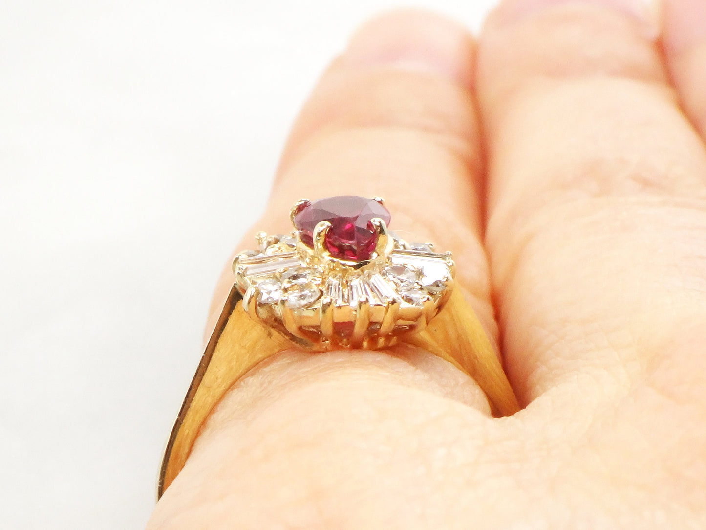 Vintage 14k Yellow Gold Ruby Diamond Ring: Ballerina Style