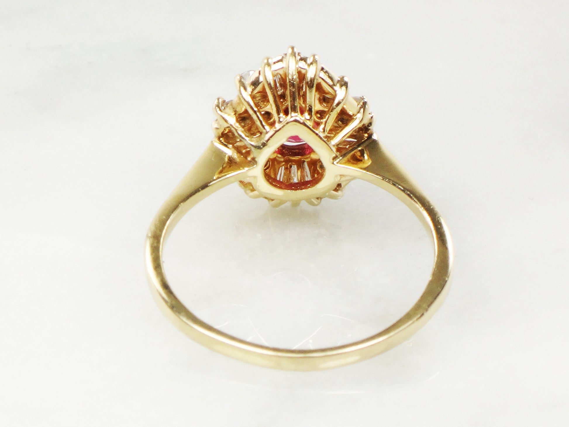 Vintage 14k Yellow Gold Ruby Diamond Ring: Ballerina Style