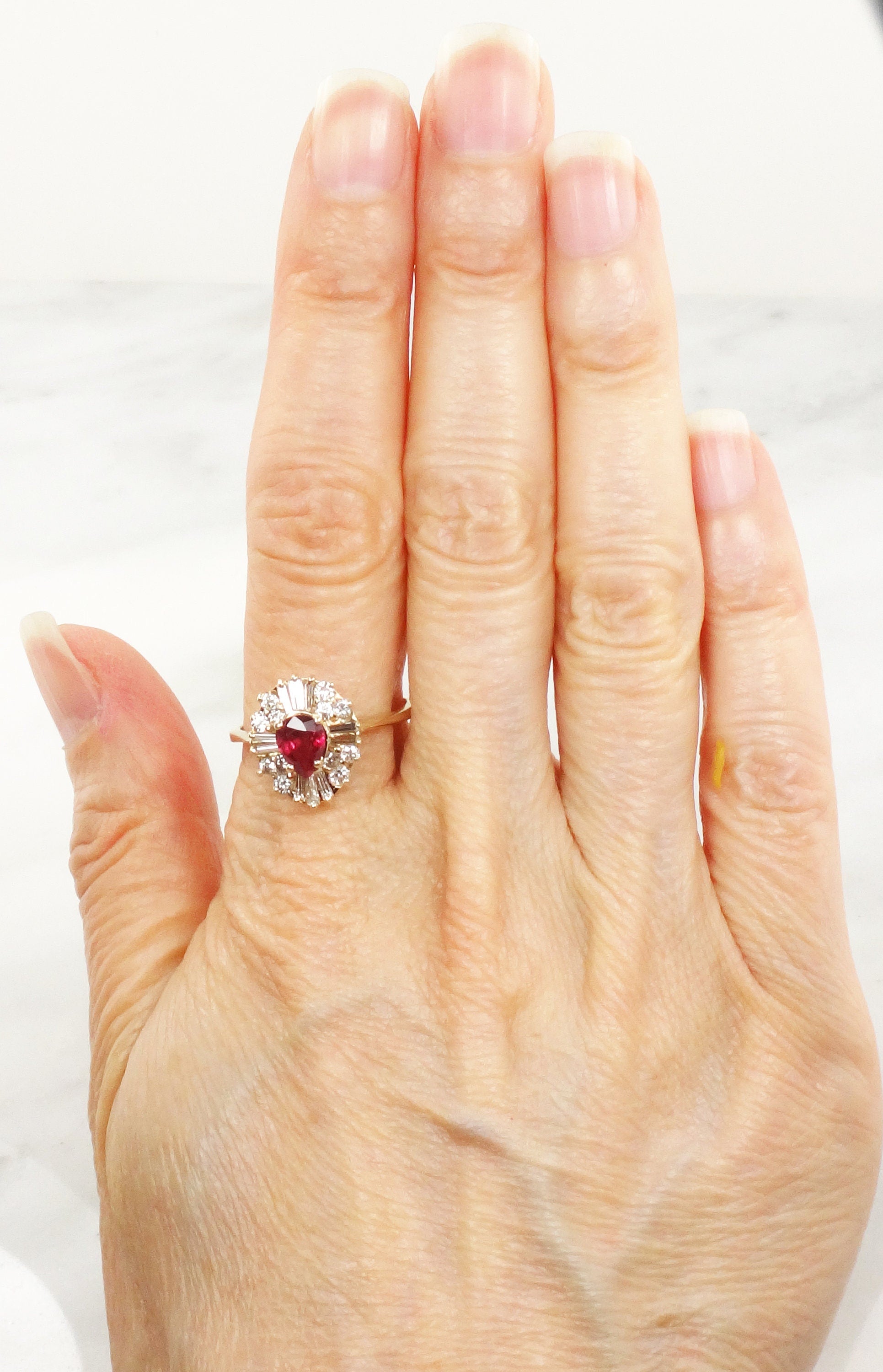 Vintage 14k Yellow Gold Ruby Diamond Ring: Ballerina Style
