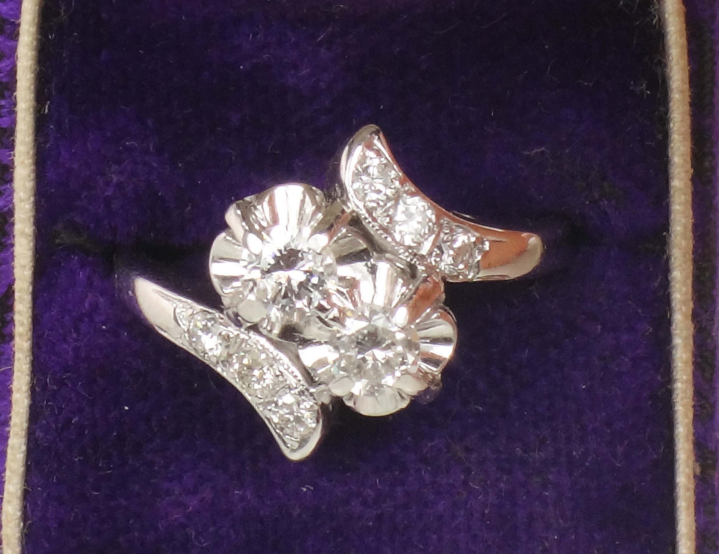 Vintage 14k White Gold Toi et Moi Diamond Ring (.70 Carat TDW)