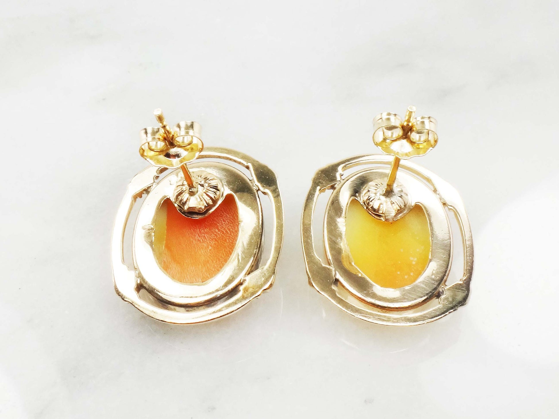 Vintage 14k Yellow Gold Cameo Stud Earrings with Post Backs