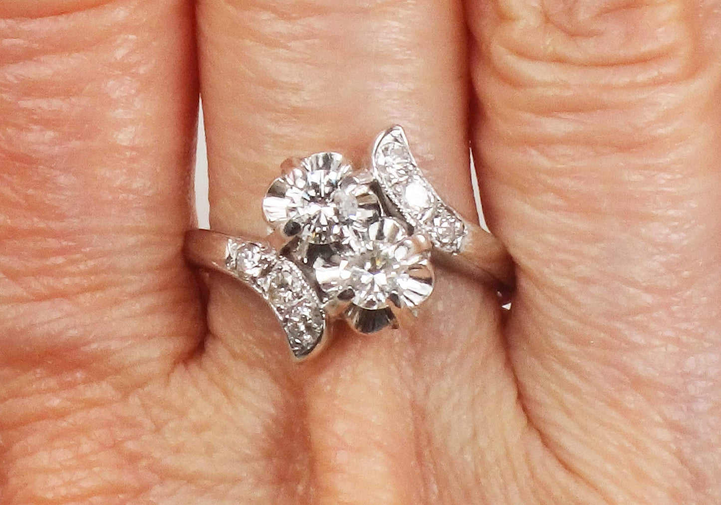 Vintage 14k White Gold Toi et Moi Diamond Ring (.70 Carat TDW)