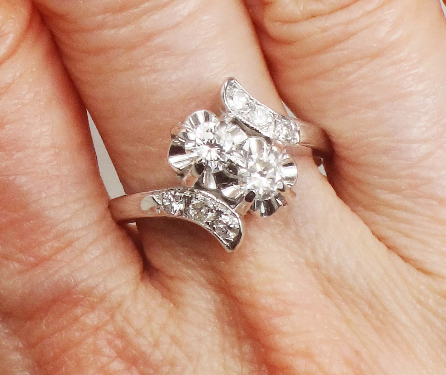 Vintage 14k White Gold Toi et Moi Diamond Ring (.70 Carat TDW)