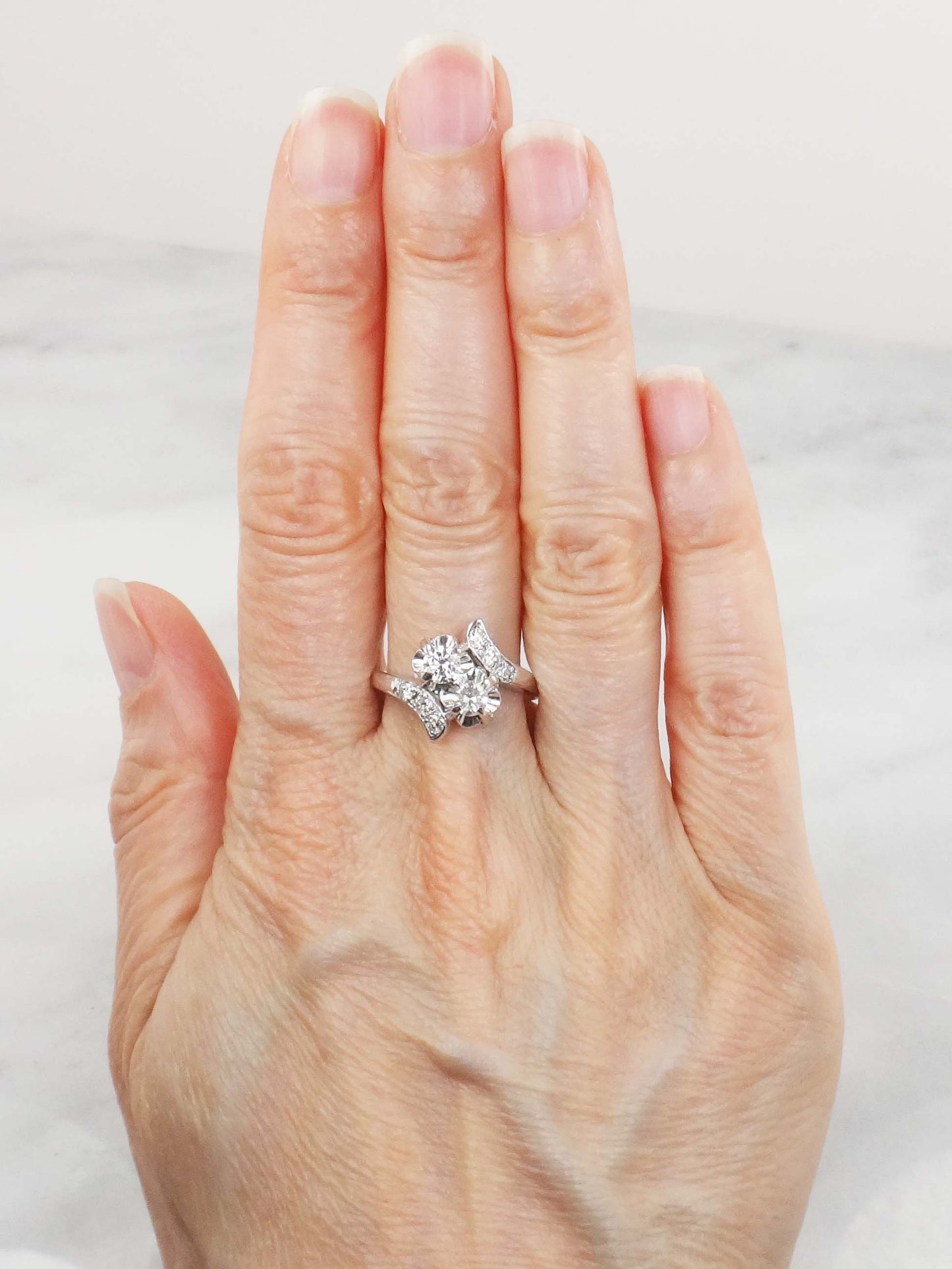 Vintage 14k White Gold Toi et Moi Diamond Ring (.70 Carat TDW)