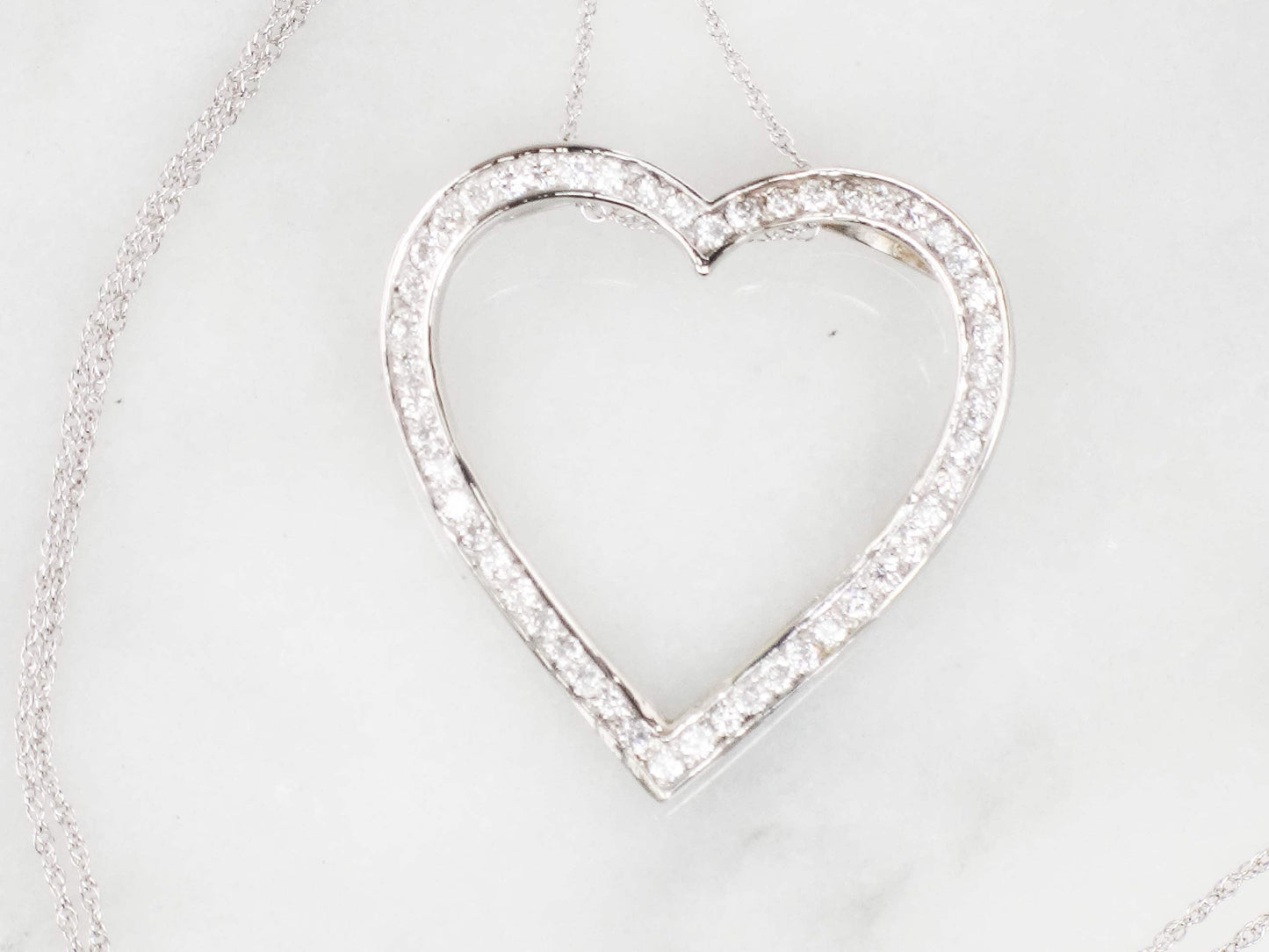 1.25 CT Diamond Heart Pendant Necklace: 14k White Gold, Adjustable Chain
