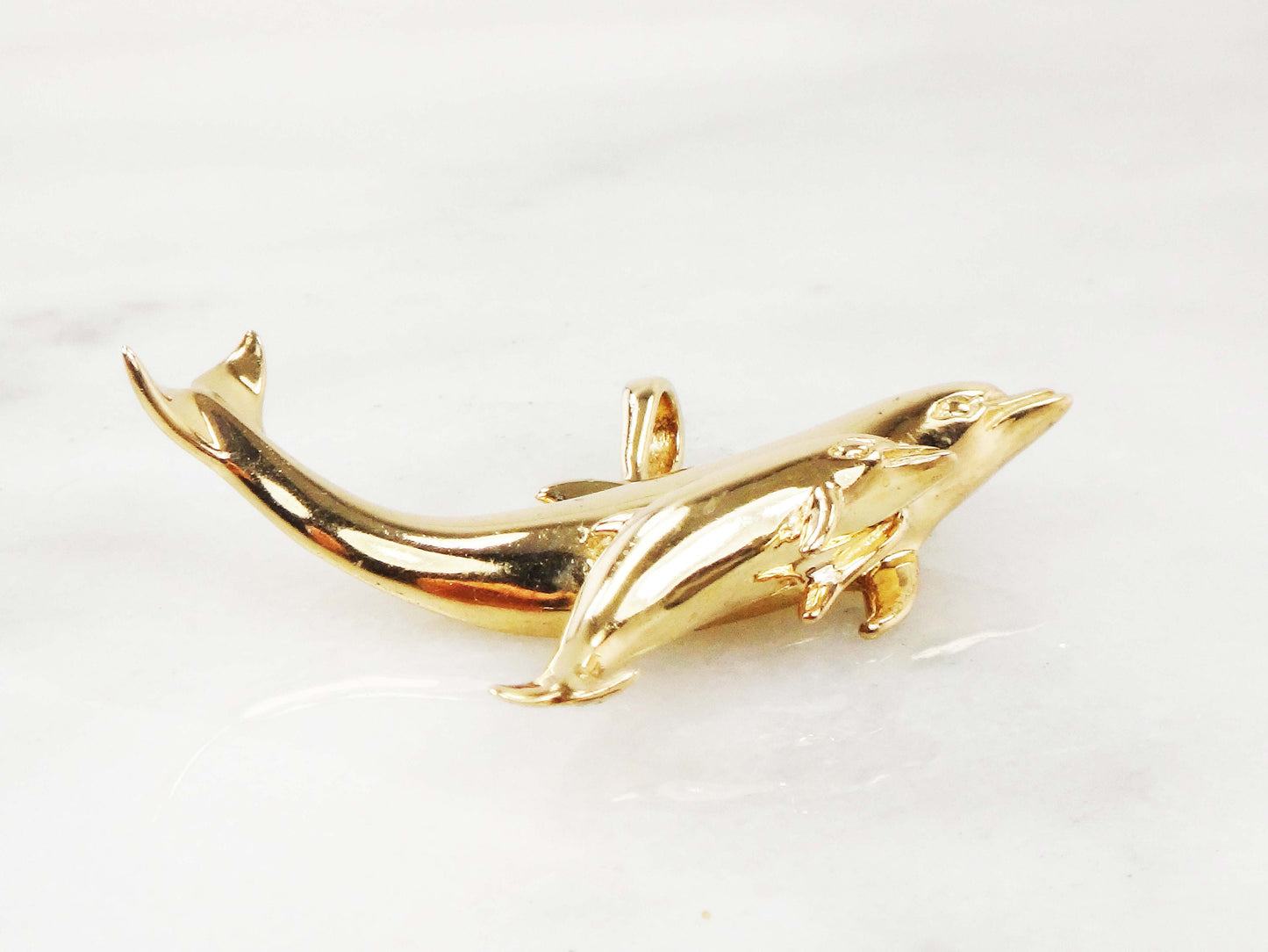 Vintage 14k Gold Dolphins Pendant Kabana Mother and Baby Dolphin Pendant Marine Life Nautical New Mom Gift