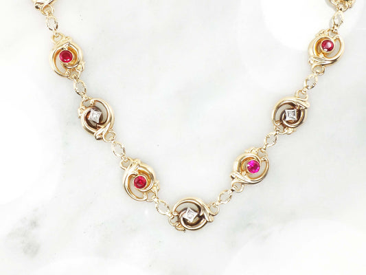Vintage Ruby and Diamond Choker Necklace 10k Two Tone Gold Esemco Diamond & Ruby Choker Necklace 15.25"