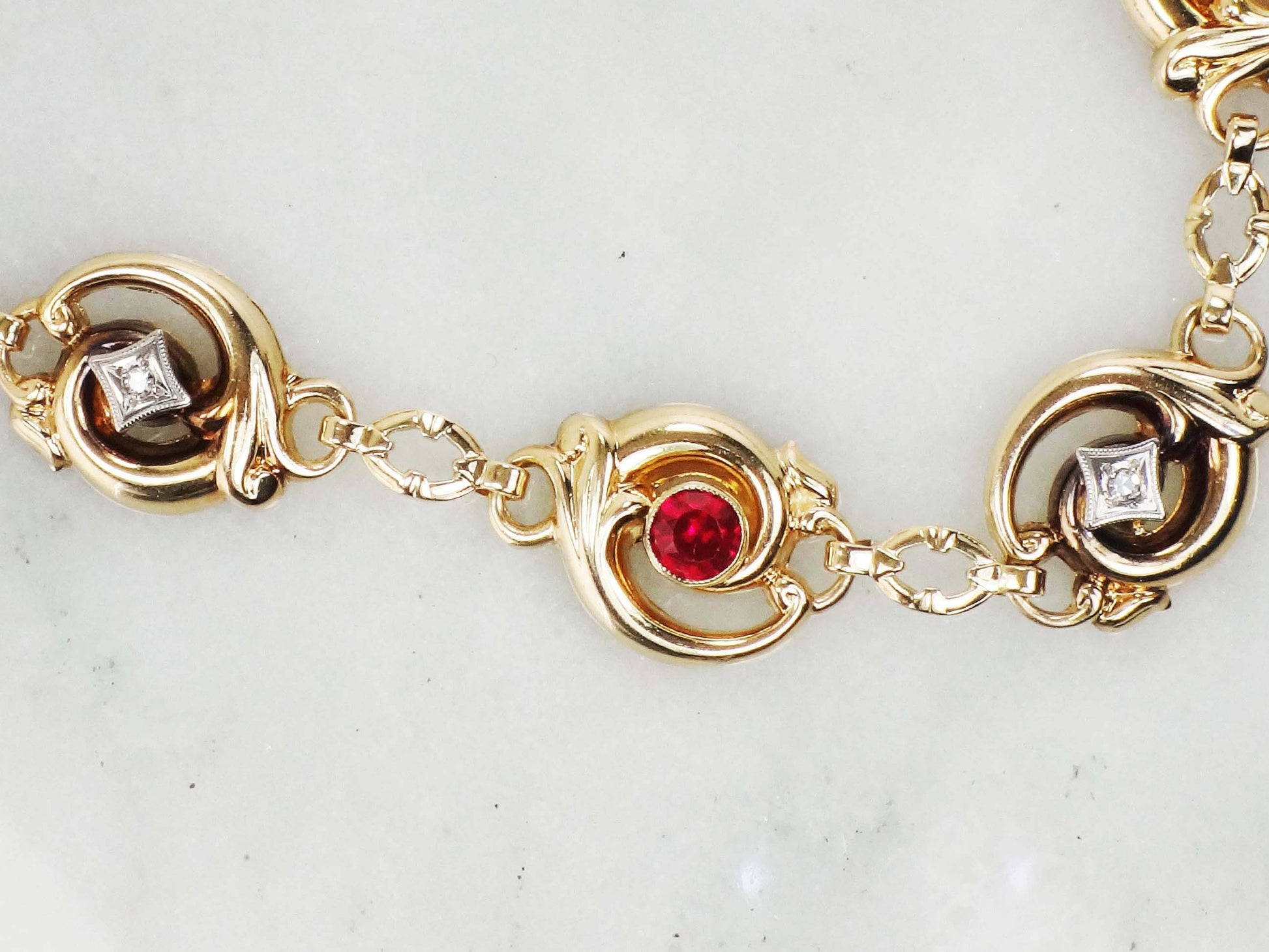 Vintage Ruby and Diamond Choker Necklace 10k Two Tone Gold Esemco Diamond & Ruby Choker Necklace 15.25"