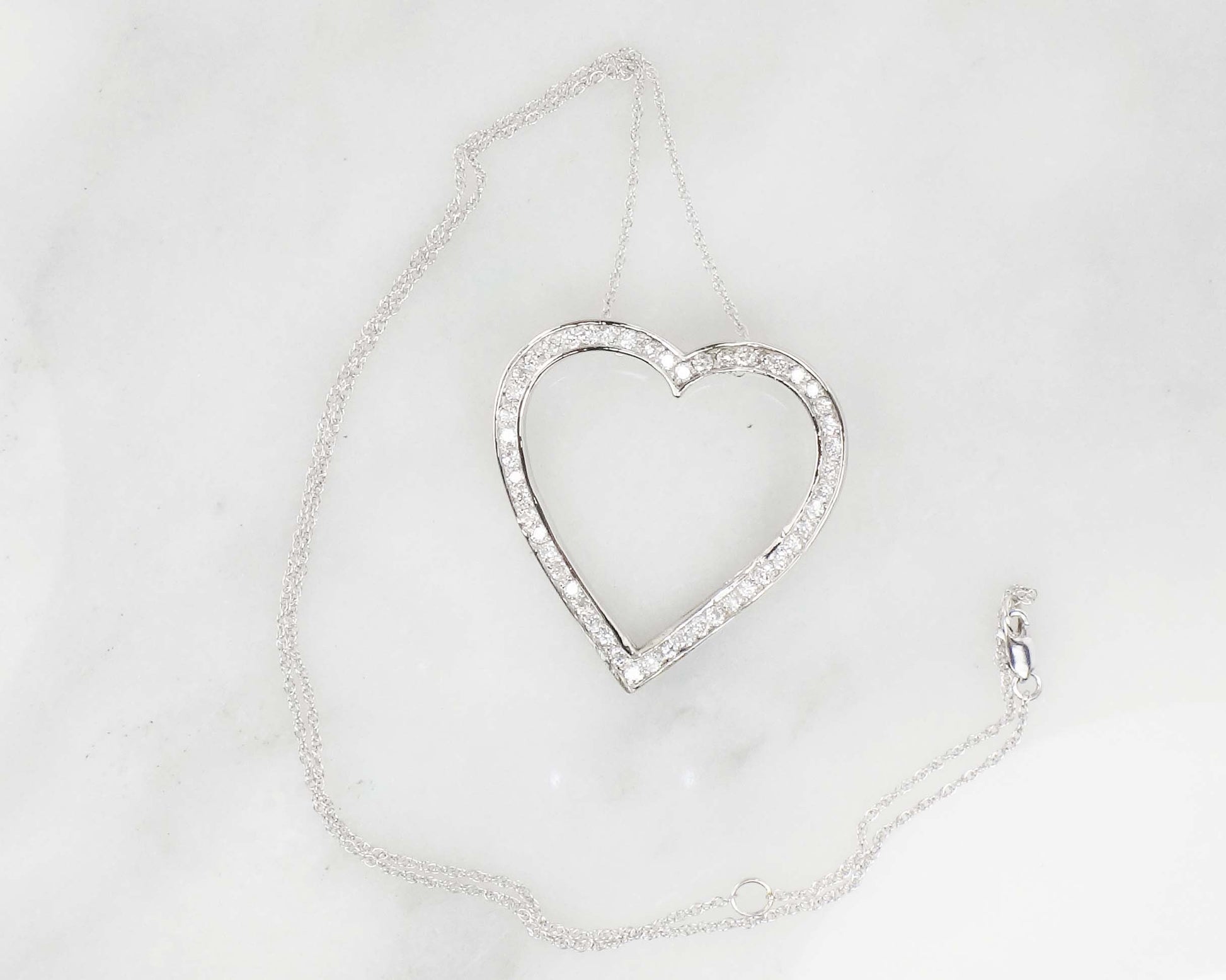 1.25 CT Diamond Heart Pendant Necklace: 14k White Gold, Adjustable Chain