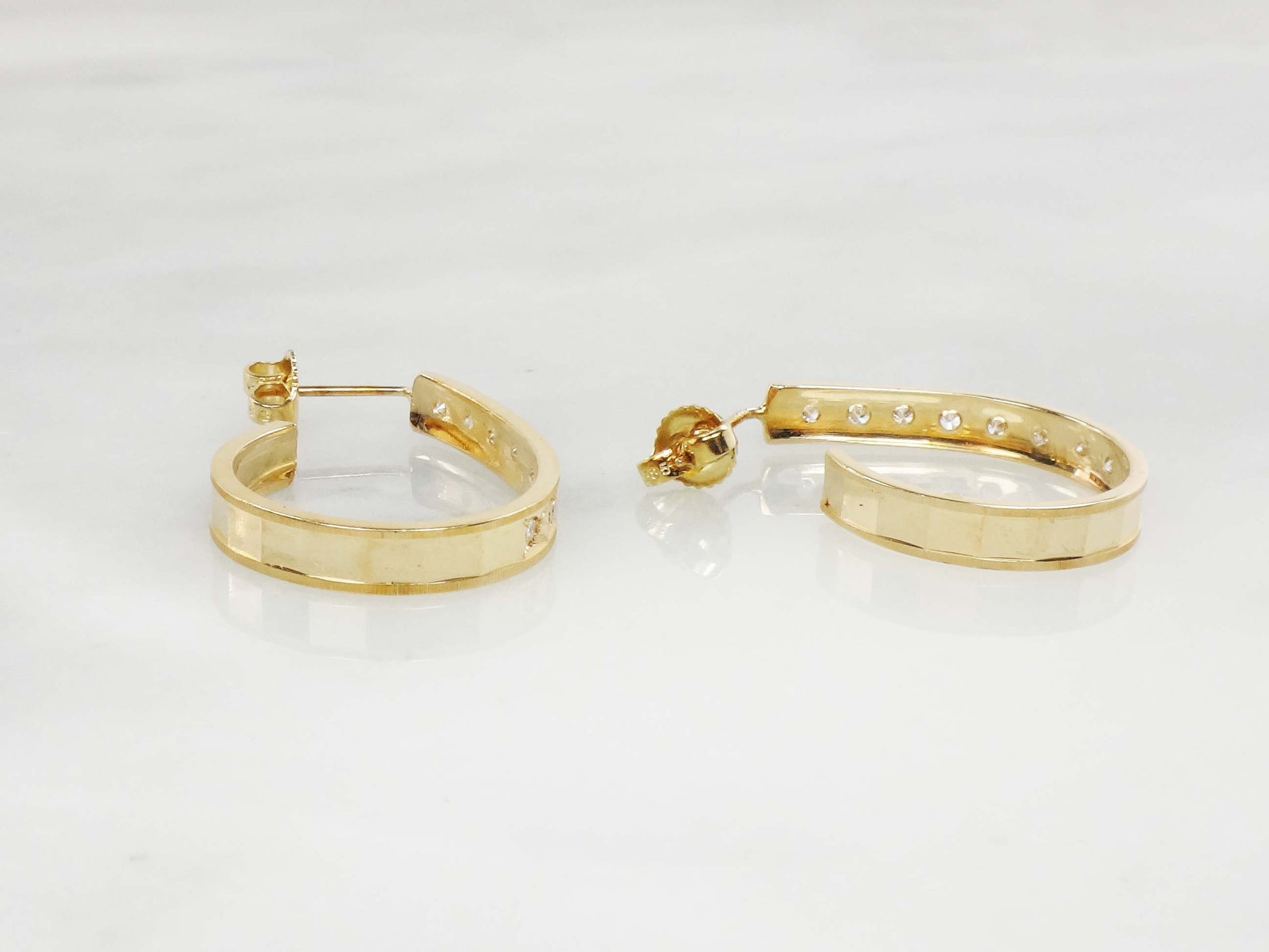 Vintage 14k Yellow Gold Natural Diamond Half Hoop Earrings Approx .40 CT TDW Large Gold Diamond Earrings