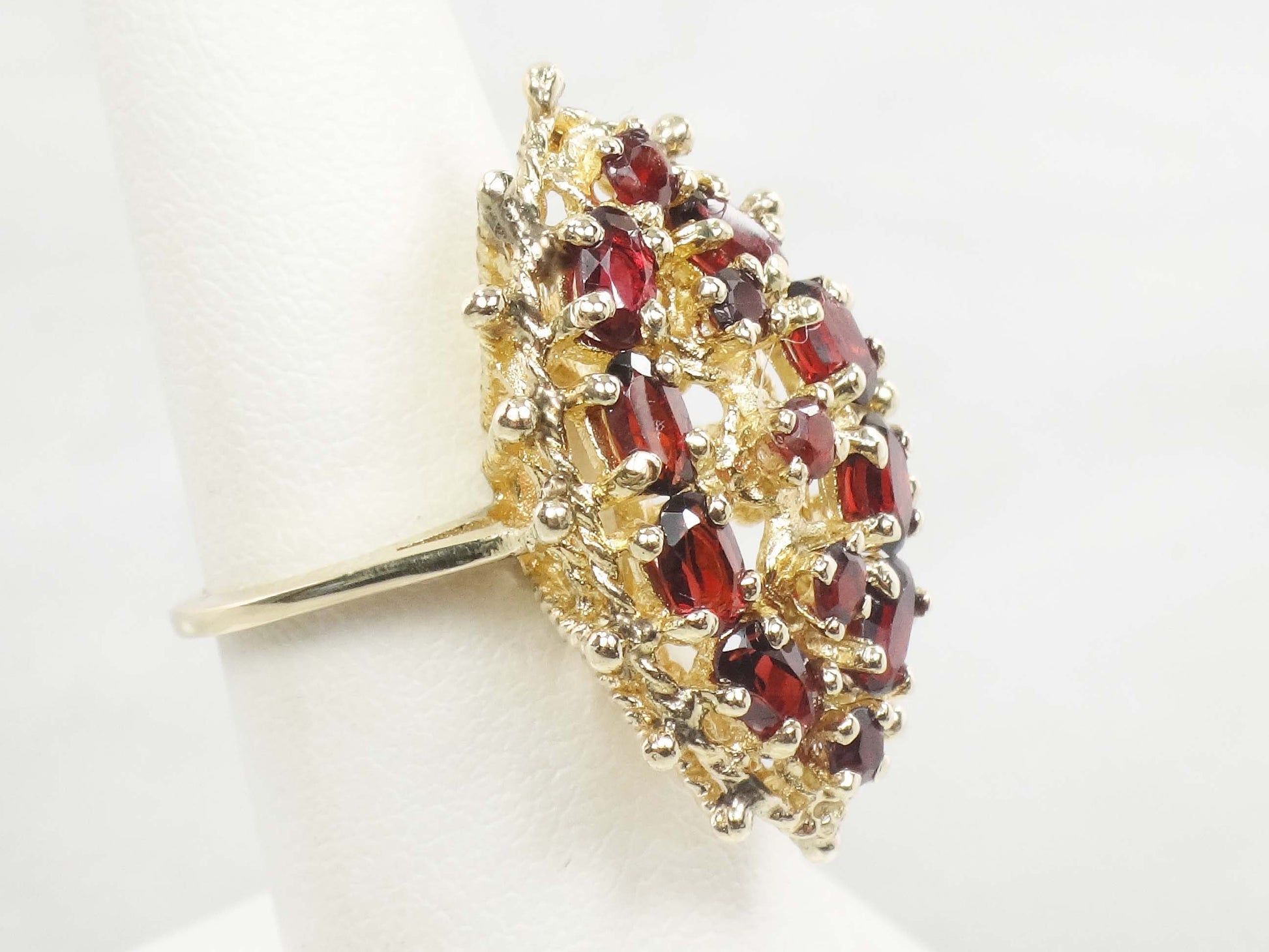 Vintage 14k Yellow Gold Large Garnet Cluster Ring - January Birthstone Ring - Size 6.5