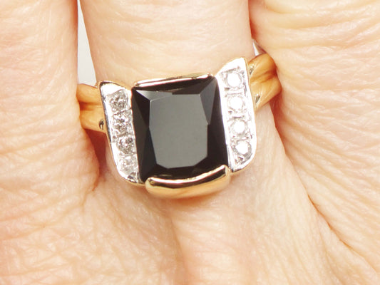 Vintage 14k Yellow Gold Black Onyx Diamond Ring - Size 6.5