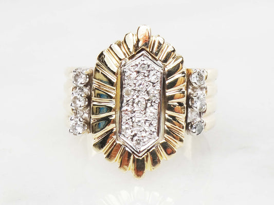 Vintage 14k Yellow Gold Pave Natural Diamond Cluster Ring Approx .30 CTS TDW Size 5.5